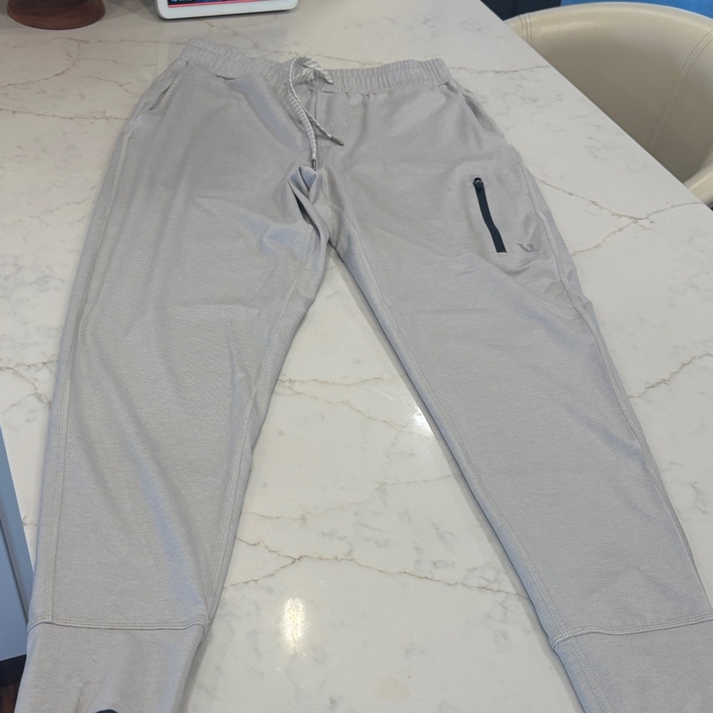 Vuori Light Stone Gray Men's Joggers with Zip Thigh Pocket